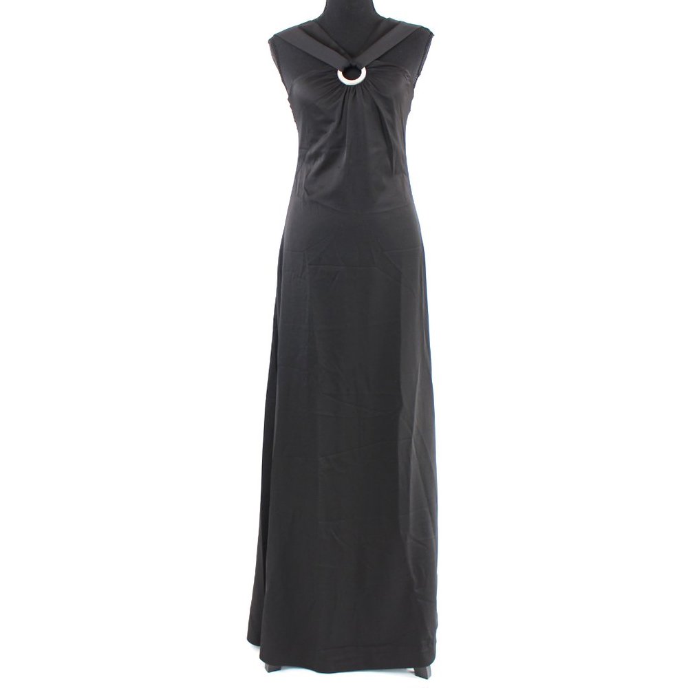 Ted Baker London Matilde Silver Metal Circle Logo Black Maxi Dress 0 US 00  NEW